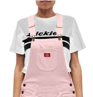 Dickies Women's Denim Pocketed Sleeveless Square Neck Romper Pink Size Medium