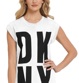 DKNY Women's Exploded Graphic Logo Tunic White Size Small
