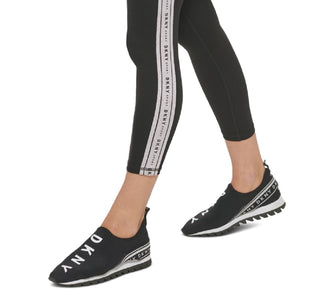 DKNY Women's Cropped Metallic-Contrast 7/8 Leggings Black Size Medium