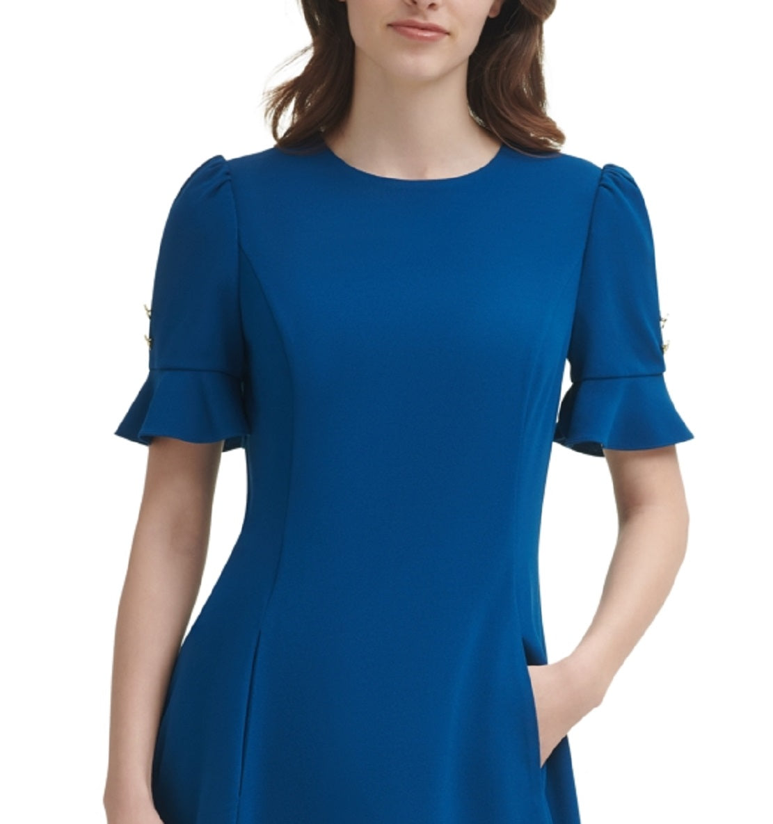 DKNY Women's Flounce Fit & Flare Dress Blue Size 12