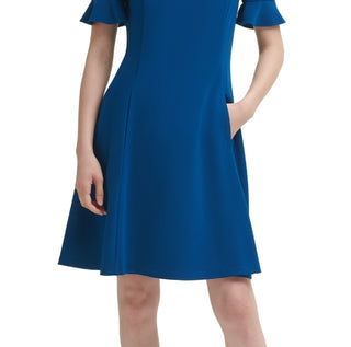 DKNY Women's Flounce Fit & Flare Dress Blue Size 12