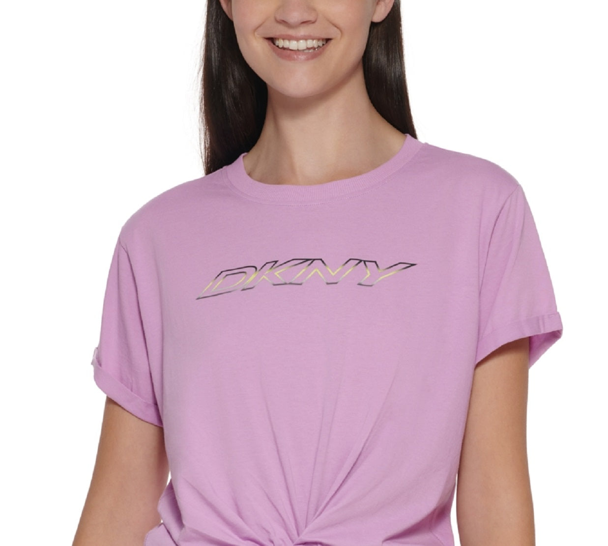 DKNY Women's Logo Knotted Cotton T-Shirt Purple Size X-Large