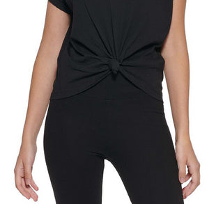 DKNY Women's Logo Knotted Cotton T-Shirt Black Size Large