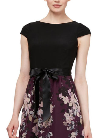 SL Fashions Women's Cap Sleeve Floral Skirt Gown Purple Size 16