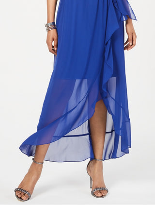 SL Fashions Women's Surplice High Low Maxi Dress Blue Size 6