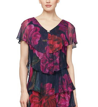 SL Fashions Women's Floral Sleeveless Boat Neck Knee Length Ruffled Dress Pink Size 6 Petite