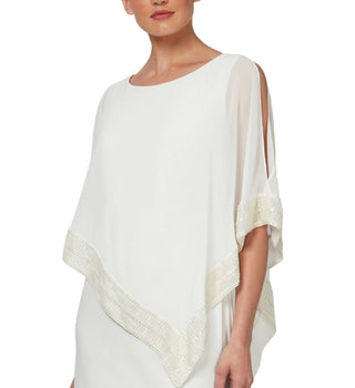SL Fashions Women's Foil Trim Asymmetrical Popover Capelet Sheath Dress White Size 6