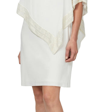 SL Fashions Women's Foil Trim Asymmetrical Popover Capelet Sheath Dress White Size 6