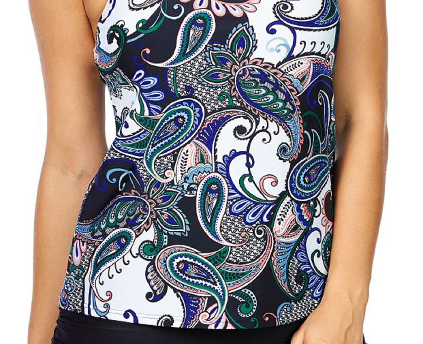 Island Escape Women's Paisley Paradise Cali Printed Underwire Tankini Swimsuit Black Size 16