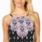 Island Escape Women's White Sands Cali Printed Tankini Top Swimsuit Black