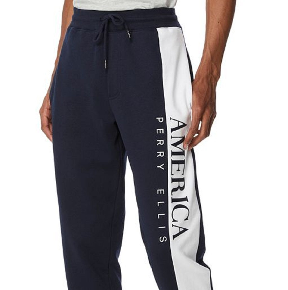 Perry Ellis Men's Embroidered Flag Sweat Pants Blue Size Large