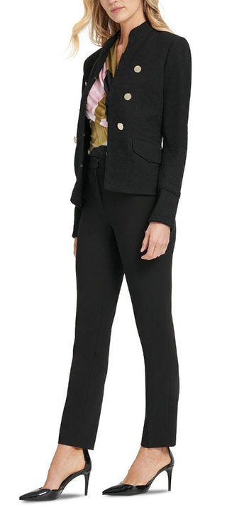 DKNY Women's Stand Collar Double Breasted Military Jacket Black Size 2 Petite