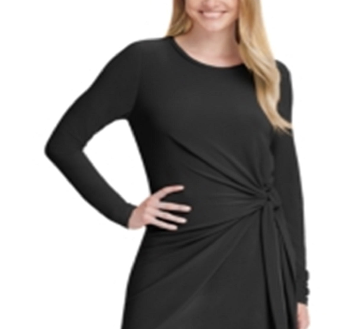 DKNY Women's Side Knot Knee Length Dress Black Size Small