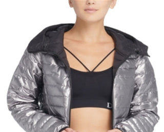 DKNY Women's Sport Reversible Packable Hooded Jacket Gray Size X-Large