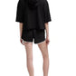 DKNY Women's Rainbow String Cropped Hoodie Black Size Medium