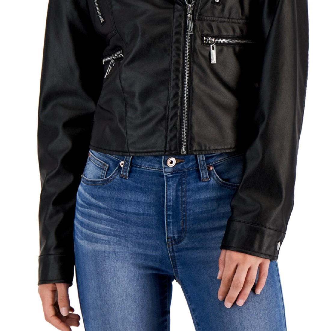 Jou Jou Junior's Faux Leather Moto Jacket Black Size X-Large
