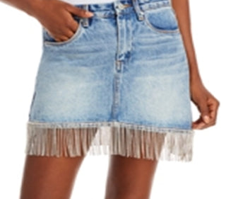 Blanknyc Women's Cotton Fringe Trim Denim Skirt Blue Size 24