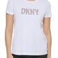 DKNY Women's Glitter Graphic Logo Tee White Size Small