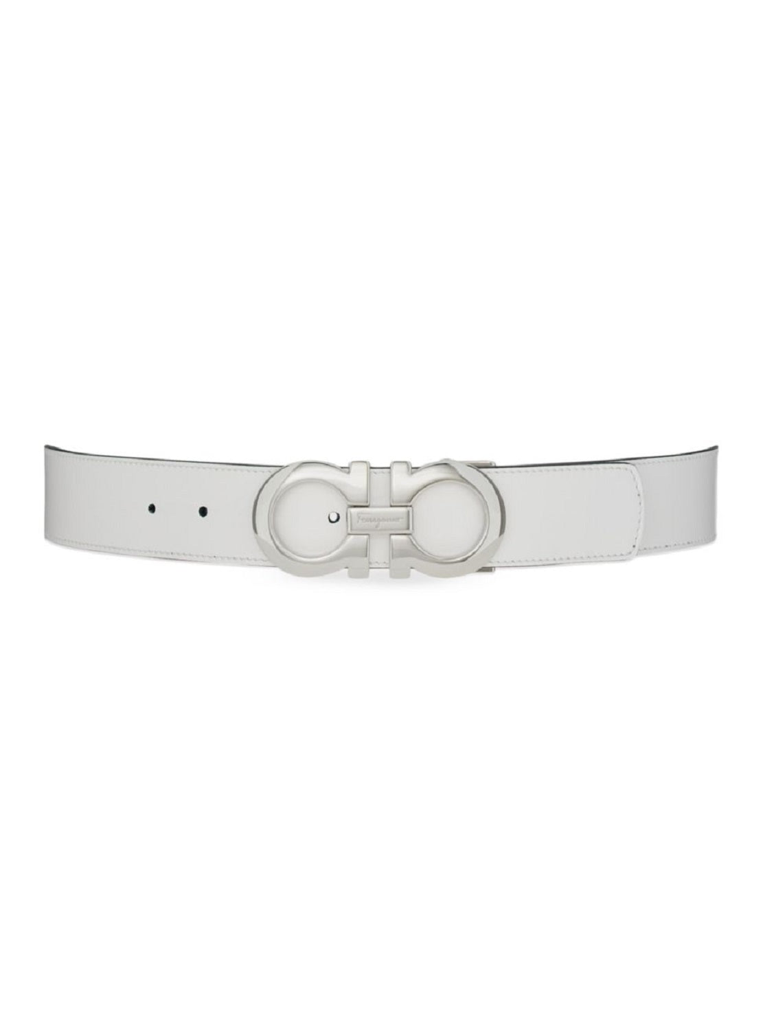 Salvatore Ferragamo Men's Double Gancini Buckle Leather Belt White Size 42