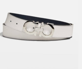 Salvatore Ferragamo Men's Double Gancini Buckle Leather Belt White Size 42