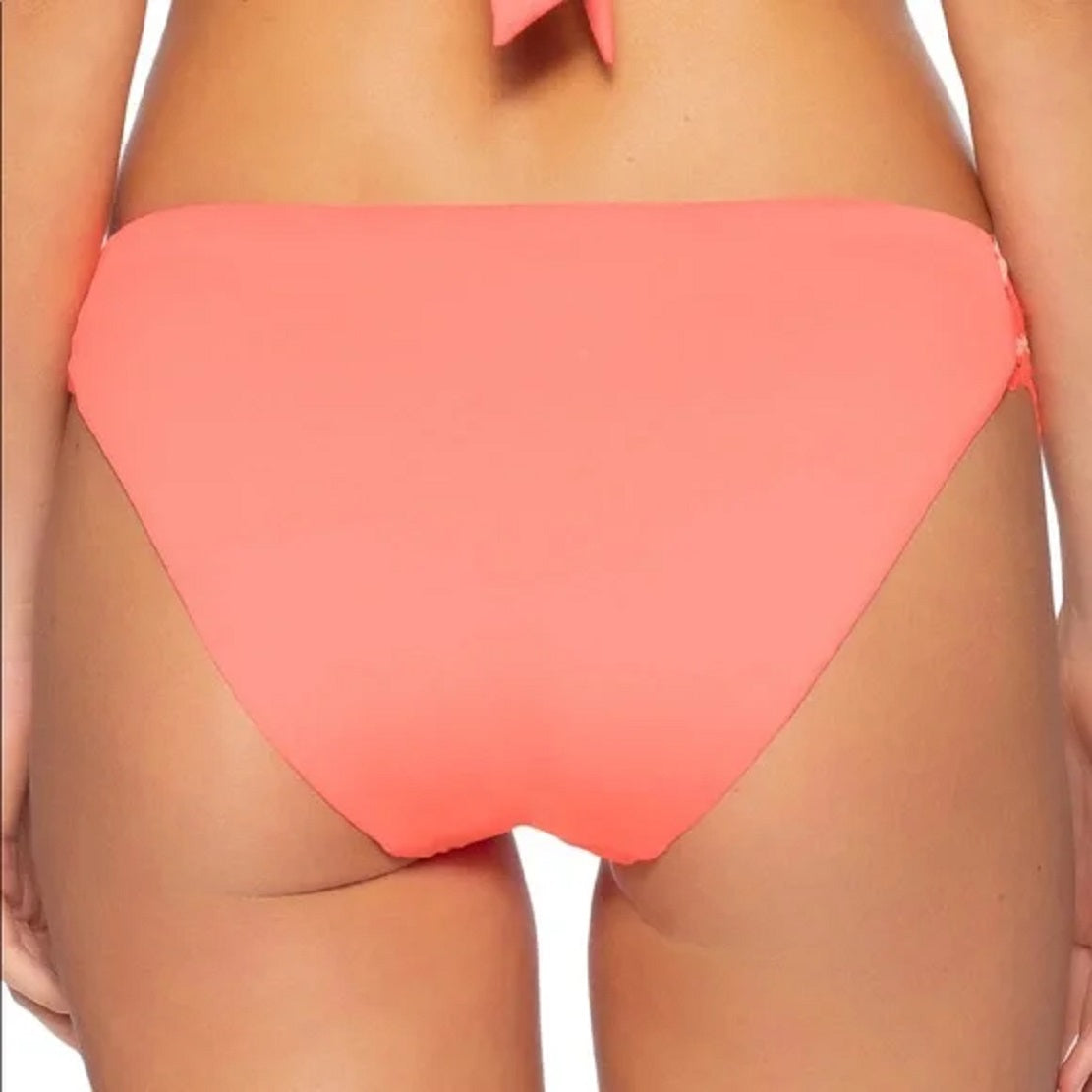 Becca Women's Virtue CORAL CRUSH Crochet Trim Bikini Swim Bottom Pink Size Large