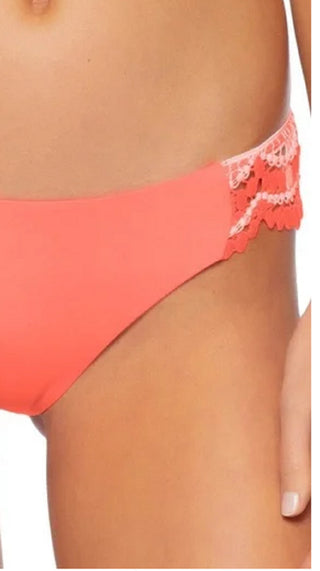 Becca Women's Virtue CORAL CRUSH Crochet Trim Bikini Swim Bottom Pink Size Large