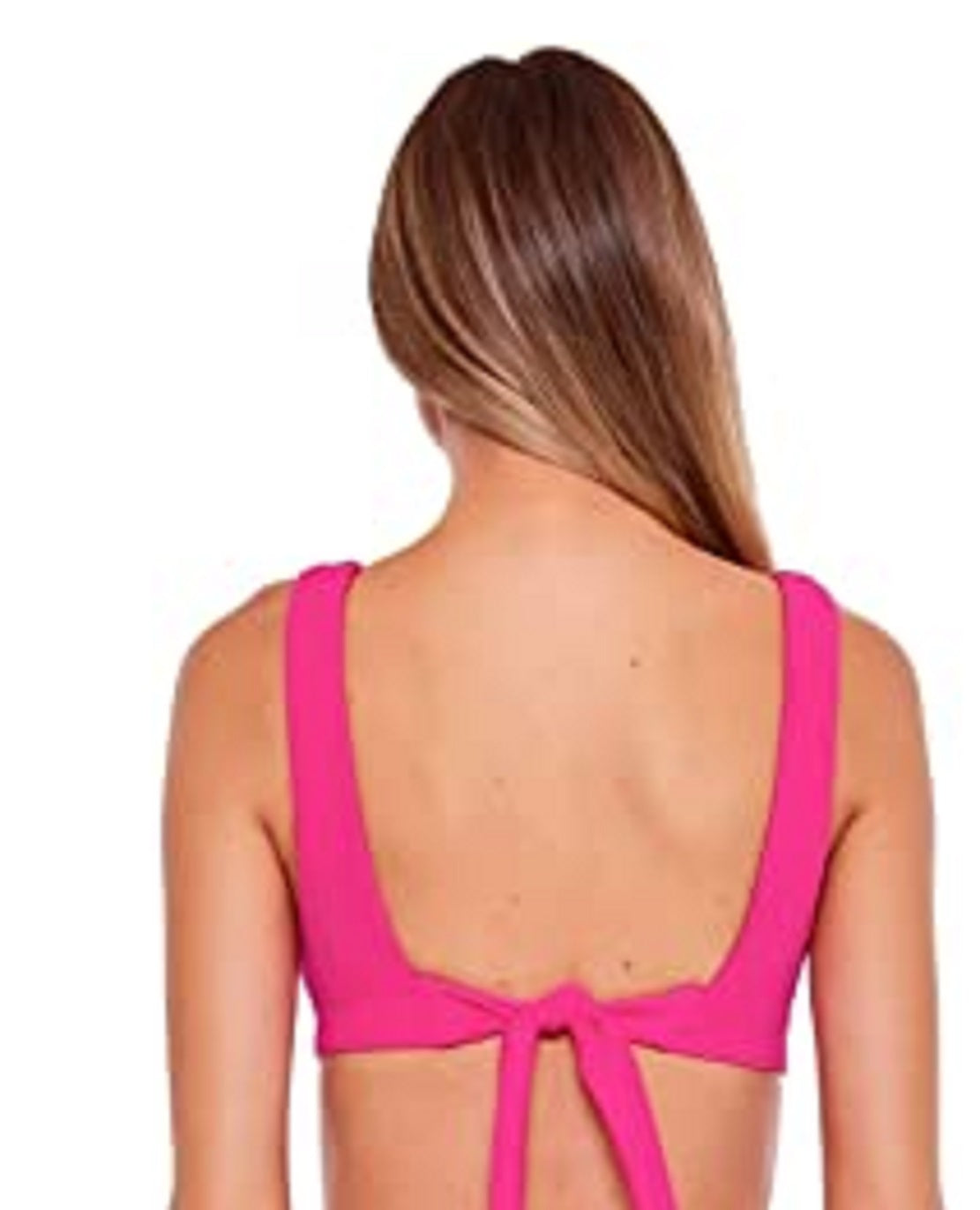 Becca Women's Pucker up Textured Tie Back Bikini Top Swimsuit Pink