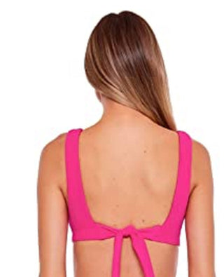 Becca Women's Pucker up Textured Tie Back Bikini Top Swimsuit Pink
