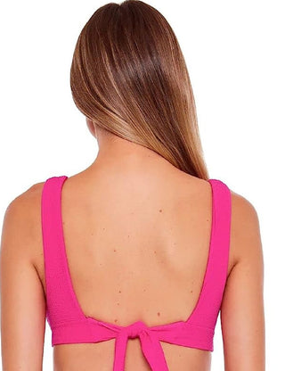 Becca Women's Pucker up Textured Tie Back Bikini Top Swimsuit Pink
