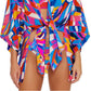 Trina Turk Women's Rio Tie Front Cover Up Tunic Blue Size X-Large