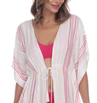 Raviya Women's Striped Tassel Trim Cover Up Dress Swimsuit Pink Size Large