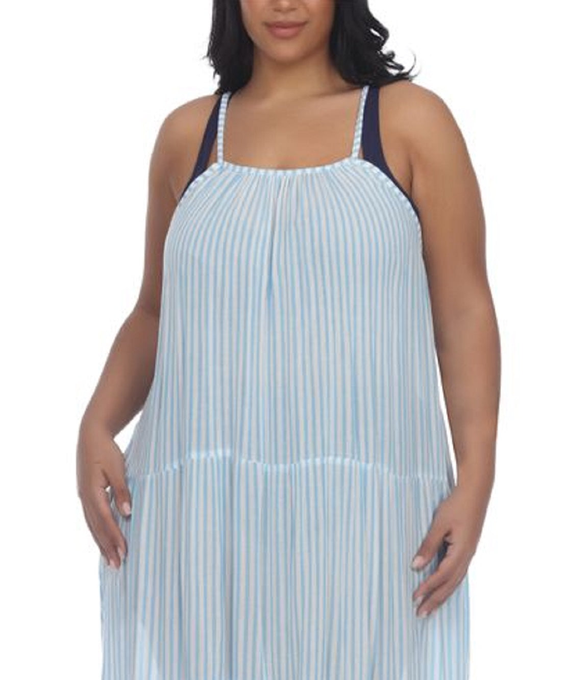 Raviya Women's Plus Tiered Midi Dress Cover Up Swimsuit Blue Size 1X