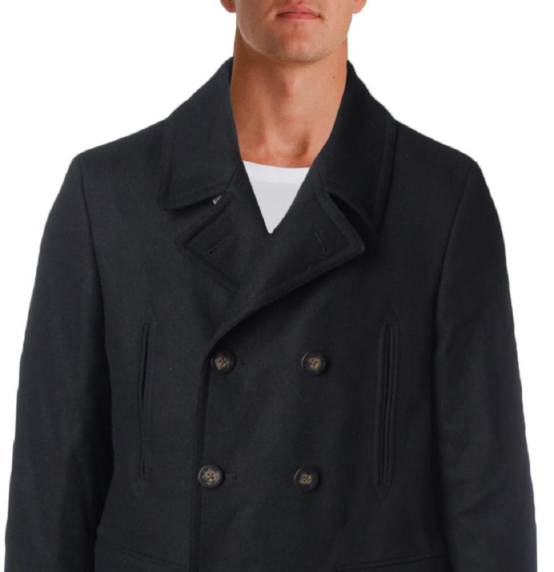 Ralph Lauren Men's Wool Blend Double Breasted Pea Coat Black Size 44