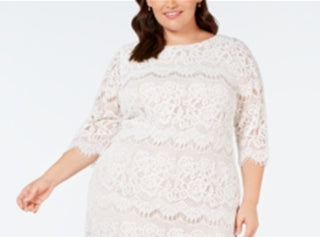 Jessica Howard Women's Plus Scalloped Lace Dress White Size Petite Small