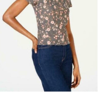 Self Esteem Junior's Waffle Knit Baby T-Shirt Gray Size Small