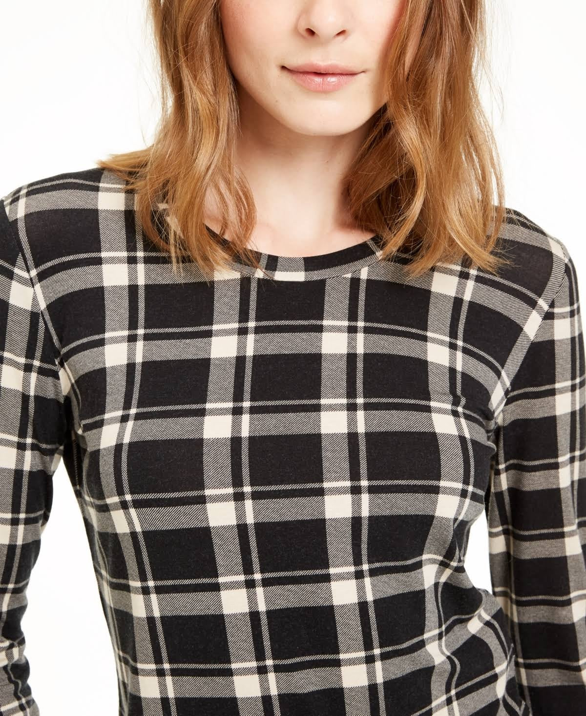 Weekend Max Mara Women's Pacato Plaid Knit Long Sleeve Top Black Size Small