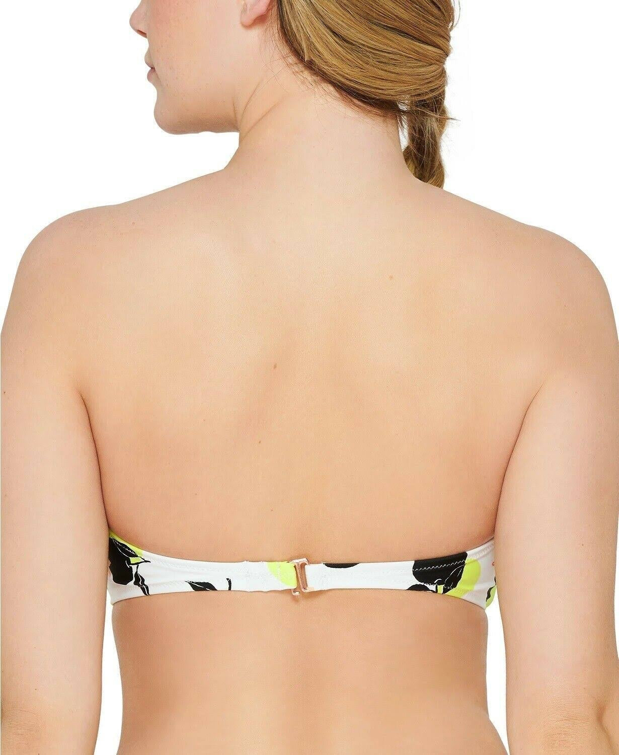 Hula Honey Junior's Citrus Geo Printed Button Bandeau Bikini Top Swimsuit White Size Medium