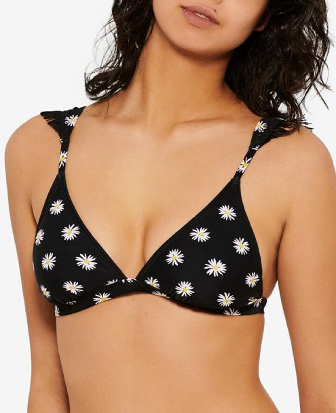 Hula Honey Women's Floral Ruffled Triangle Bikini Top Black Size X-Large