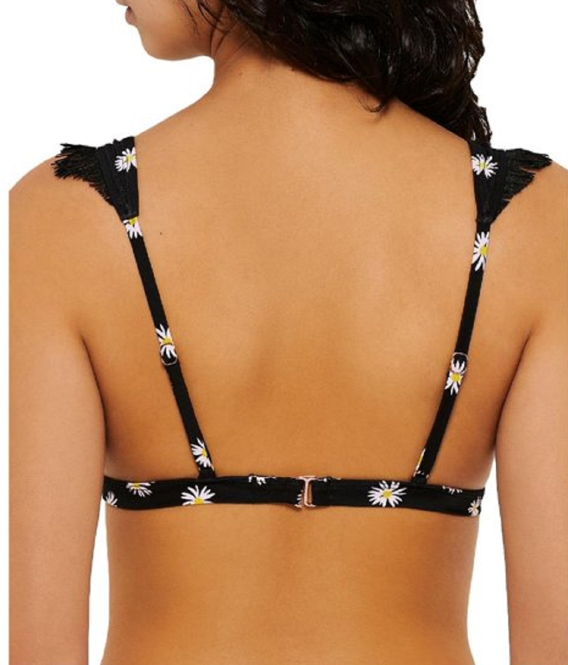 Hula Honey Women's Floral Ruffled Triangle Bikini Top Black Size X-Large