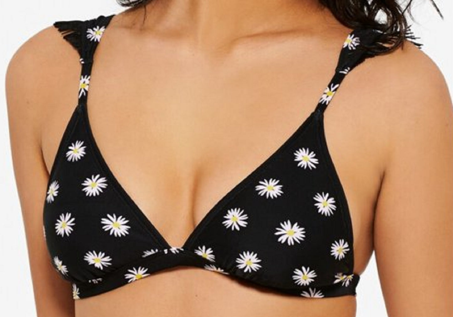 Hula Honey Women's Floral Ruffled Triangle Bikini Top Black Size X-Large