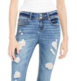 Indigo Rein Junior's Distressed Two Button Jeans Blue Size 7