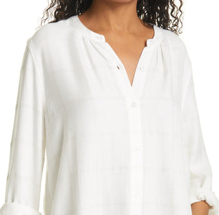 Rails Women's Eloise Metallic Windowpane Plaid Long Sleeve Peasant Blouse White Size X-Small