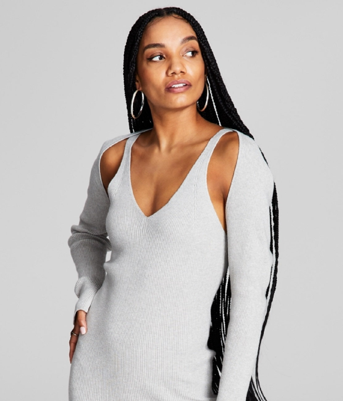 And Now This Women's Ribbed Knit Bodycon Dress & Shrug Gray Size Small