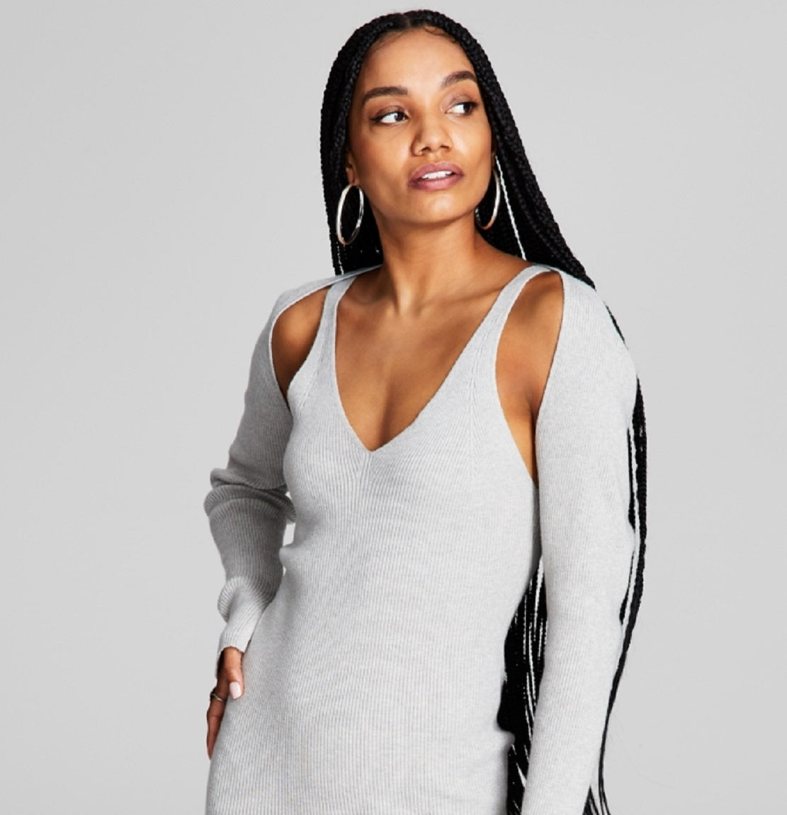 And Now This Women's Ribbed Knit Bodycon Dress & Shrug Gray Size Large