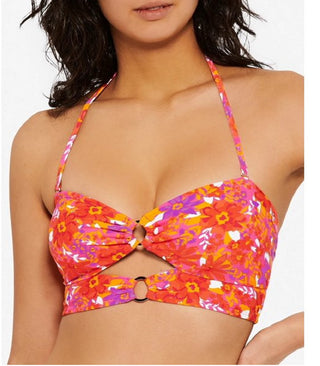 Hula Honey Women's Bold Bouquet Cutout Bikini Swim Top Orange