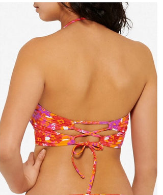 Hula Honey Women's Bold Bouquet Cutout Bikini Swim Top Orange