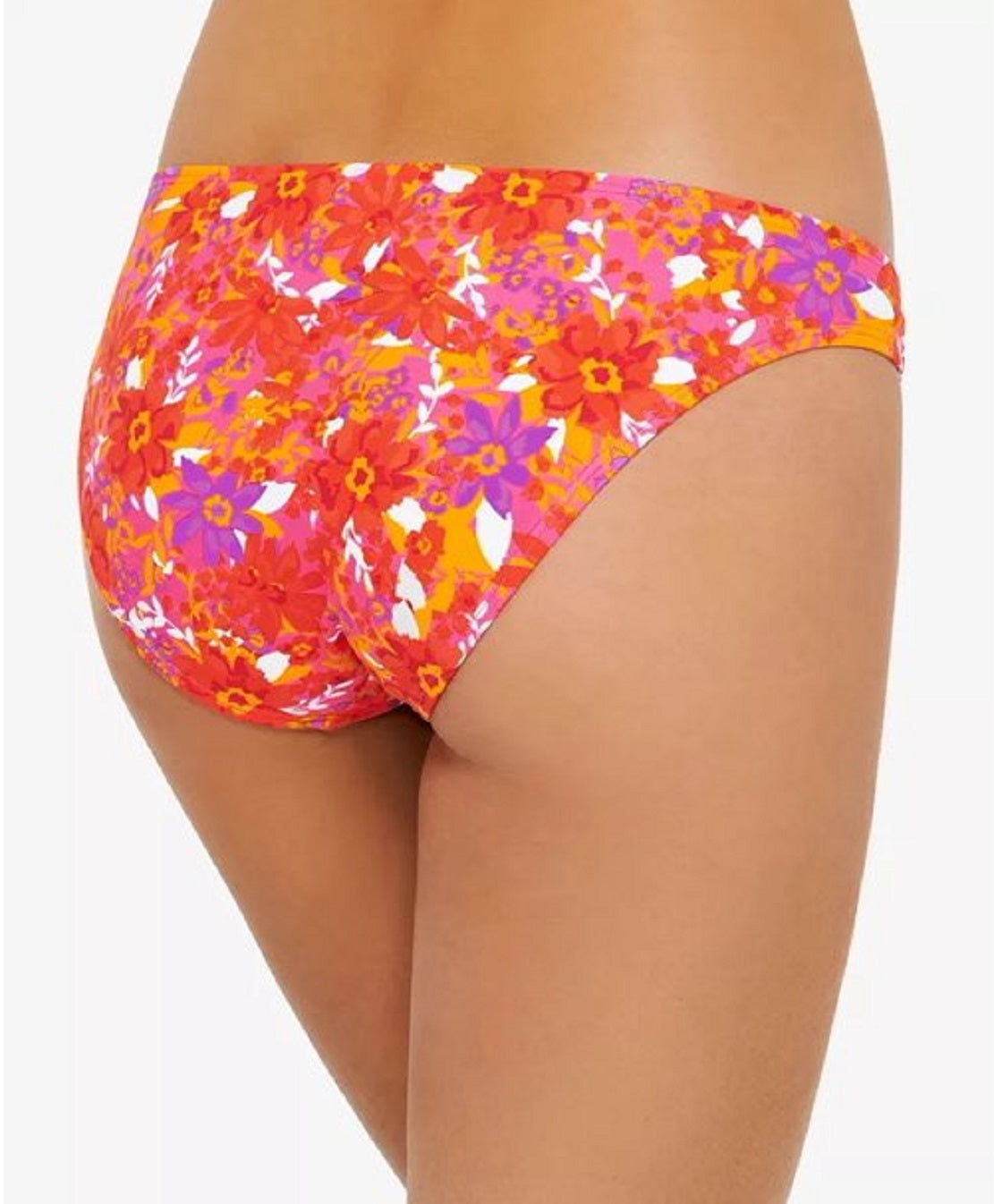 Hula Honey Women's Bold Bouquet Printed Ring Bikini Bottoms Orange Size Medium