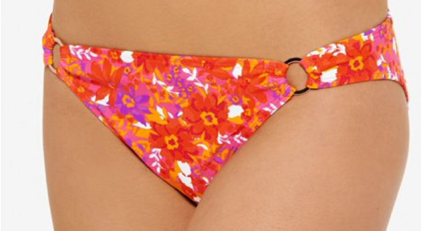 Hula Honey Women's Bold Bouquet Printed Ring Bikini Bottoms Orange Size Medium