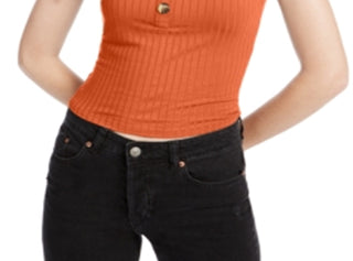 Hippie Rose Junior's Ribbed T-Shirt Brown Size X-Large