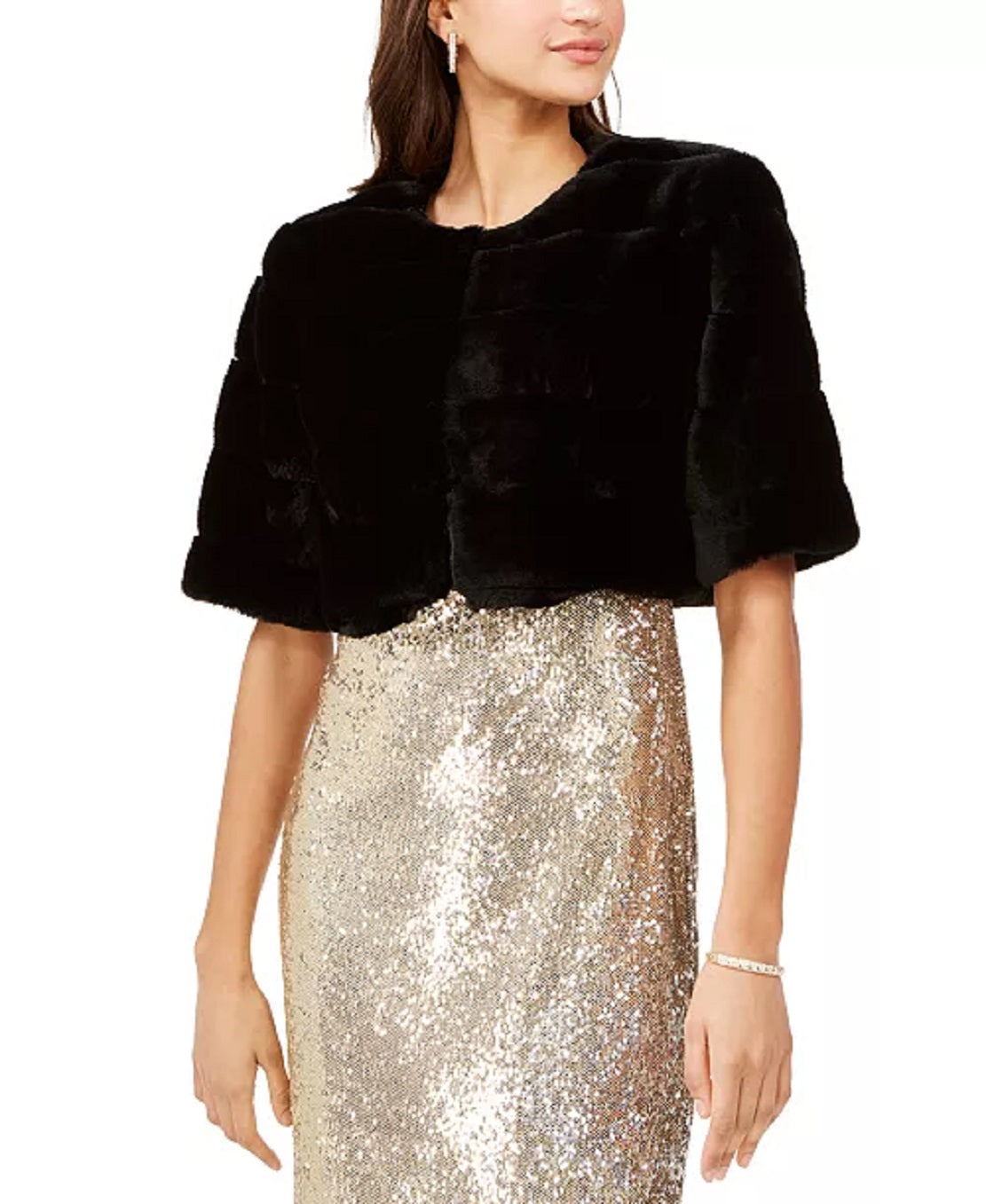 Aqua Women's Faux Fur Bolero Jaket Black Size Medium